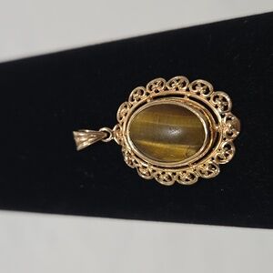 14k Gold Pendant with Tiger's Eye Stone